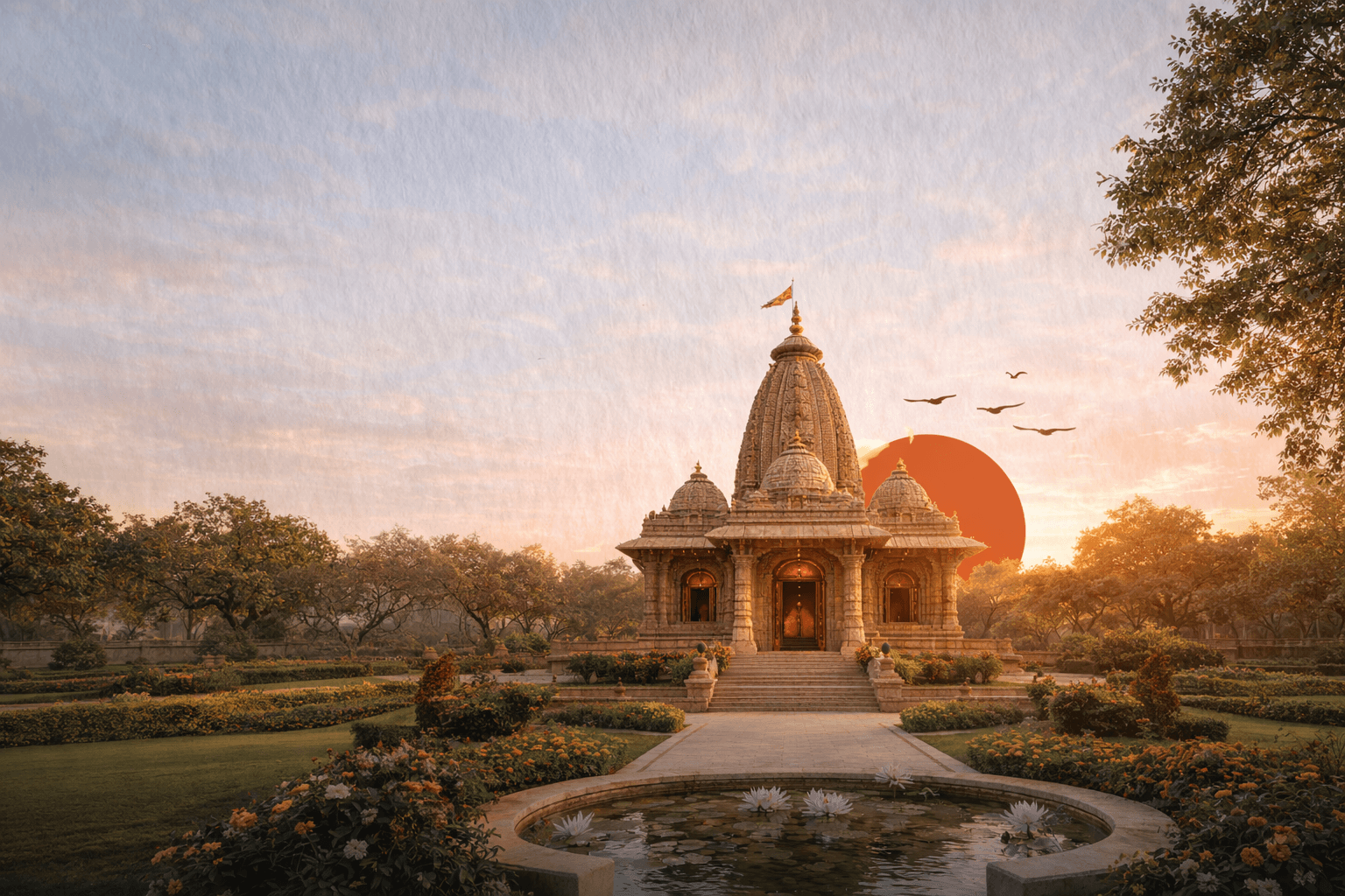 Shiva Temple at Rishihood University — Nagara style temple at golden hour